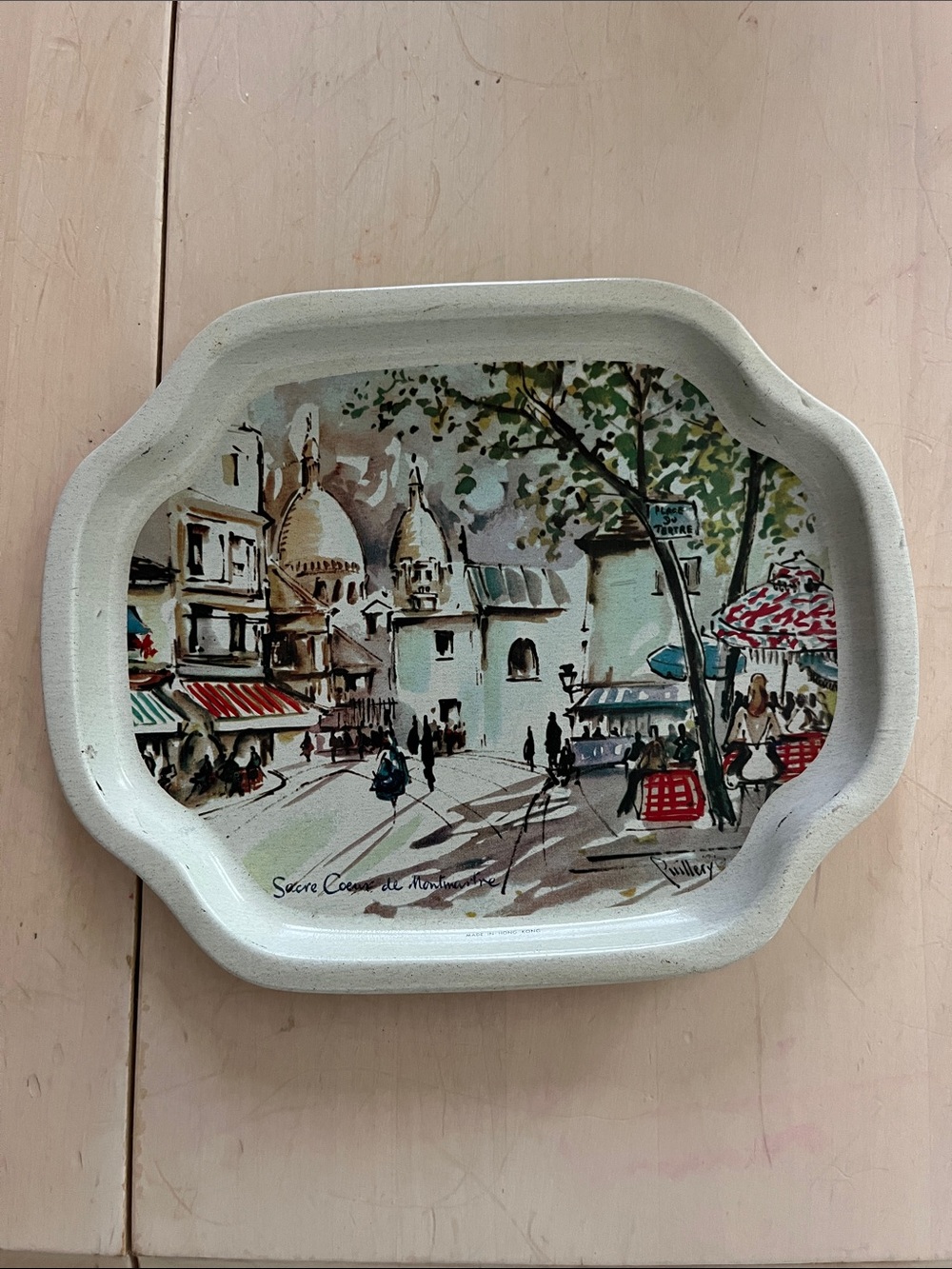 Decorative White Tray with Paris Street Art of Sacre Coeux